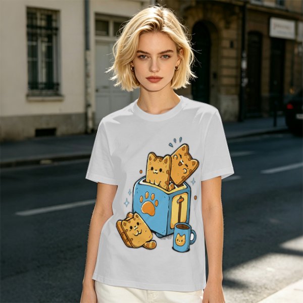 Olive T-Shirt With Cute Cat Toast Toaster Breakfast Art