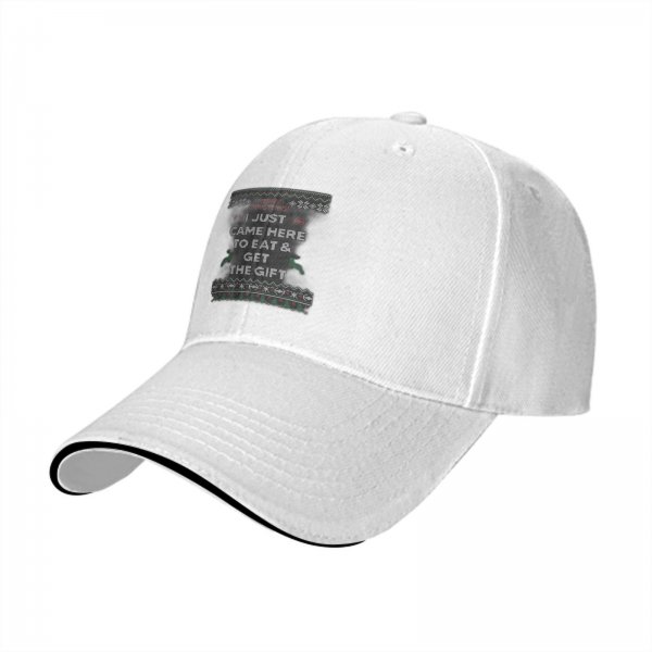 Black baseball cap with 'I just came here to eat & get the gift' Christmas print