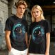 Olive T-Shirt With Black Cat And Crescent Moon Graphic
