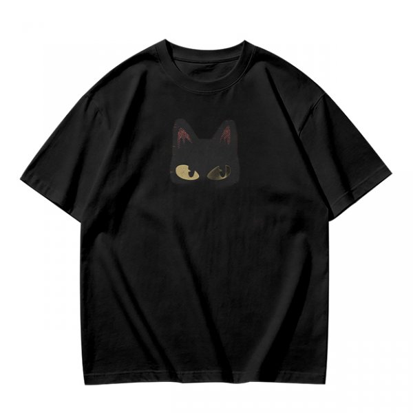 Olive Green T-Shirt With Black Cat Head Graphic Print