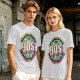 Olive green graphic t-shirt with 90s nostalgic print