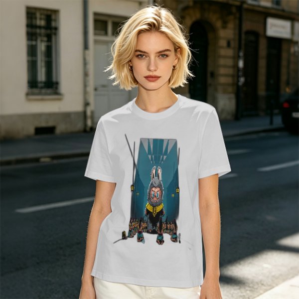 Olive Green T-Shirt With Cartoon Rabbit Character Graphic