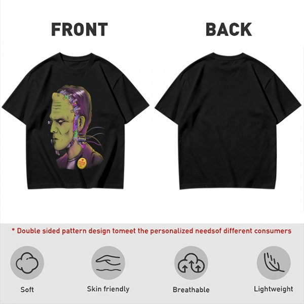 Olive T-Shirt with Frankenstein Monster Portrait Print