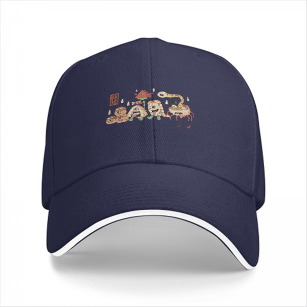Black Baseball Cap With Whimsical Eyed Monster Creature Artwork