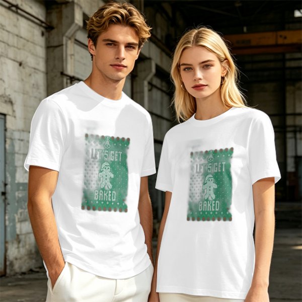 Olive Christmas T-Shirt With 'Let's Get Baked' Gingerbread Man Print