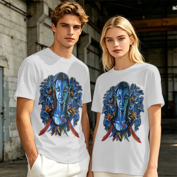 Olive T-Shirt with Na'vi Character and Pandora Creatures Artwork