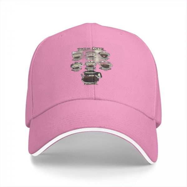 Black baseball cap with coffee types graphic print