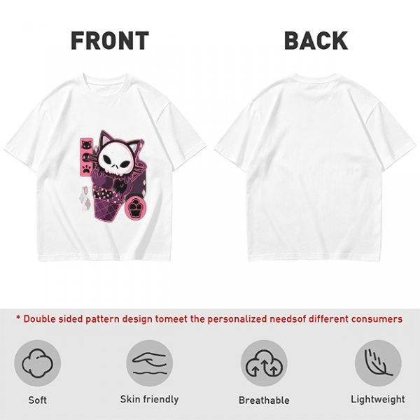 Olive T-Shirt with Skull Cat Ice Cream Graphic Print
