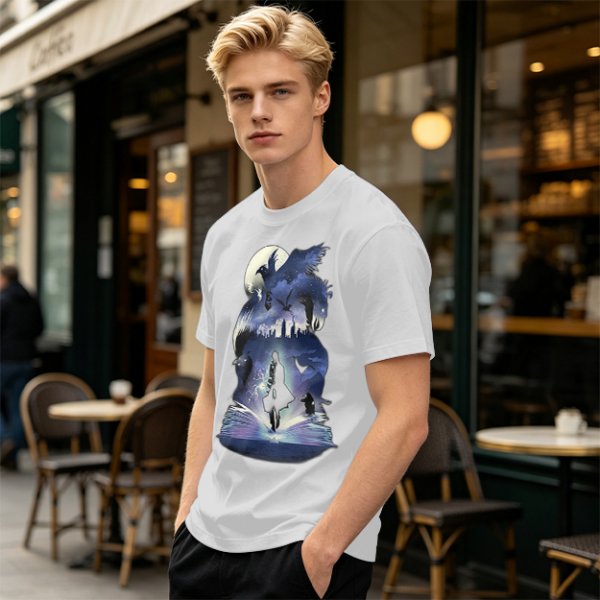Olive T-Shirt With Magical Fantasy Creature Silhouette Art Print