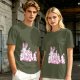 Olive Green T-Shirt With Pink Whimsical Graphic Print