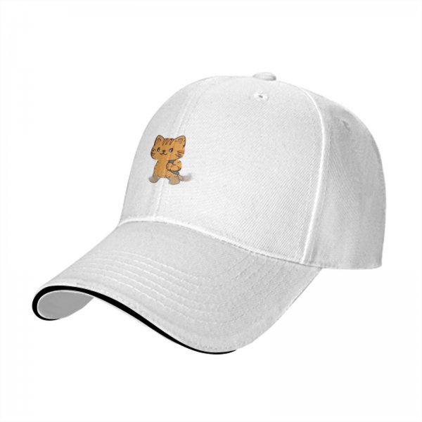 Black Baseball Cap With Cute Orange Cartoon Cat Graphic