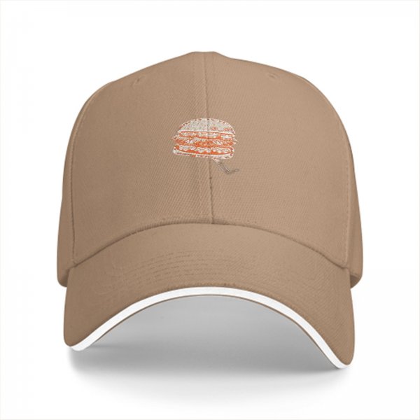 Black baseball cap with a detailed burger graphic design