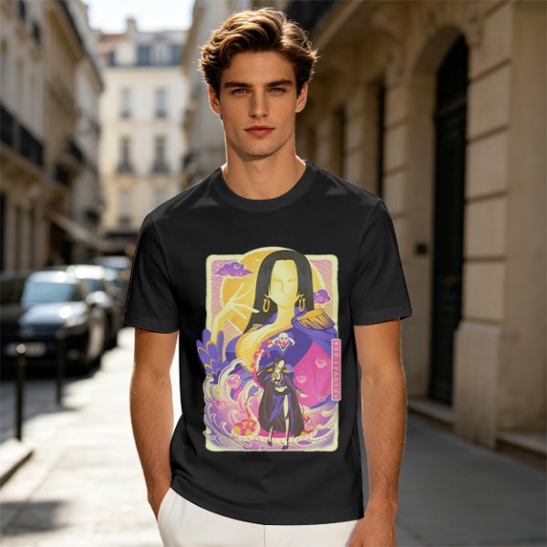 Oriental anime character graphic olive green casual t-shirt