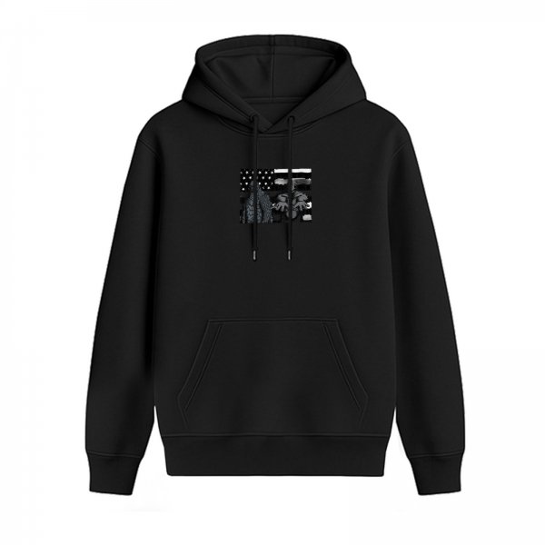 Black Hoodie With Distressed American Flag Graphic Print