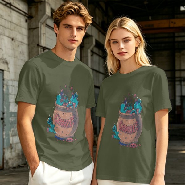 Olive T-Shirt With Cookie Monster Cookie Jar Graphic