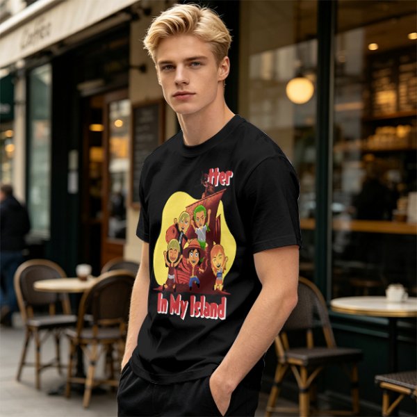 Olive T-Shirt With One Piece Anime Crew 'In My Island' Print