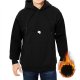 Black hoodie with small white cat graphic on chest