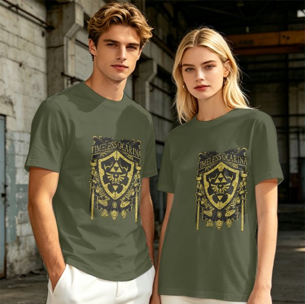 Timeless Ocarina Zelda Shield Graphic Olive T-Shirt