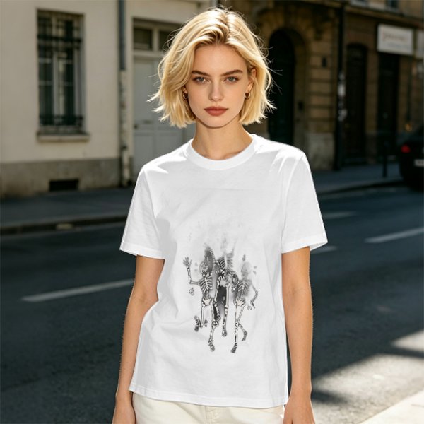 Olive T-shirt with Dancing Skeleton Graphic Print