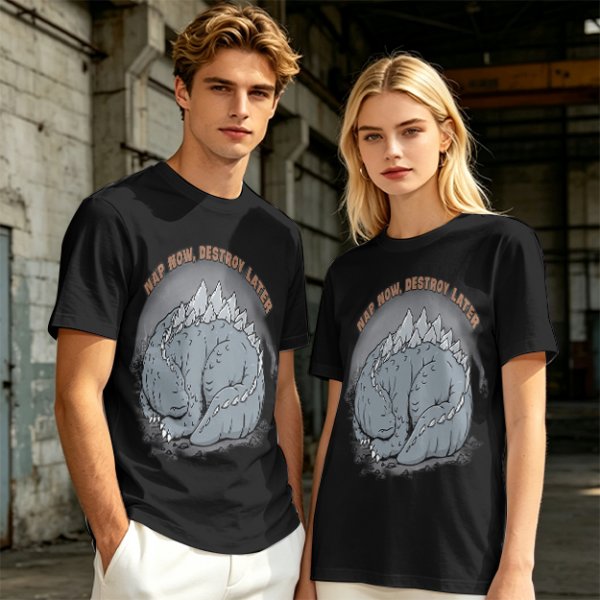 Nap Now Destroy Later Sleeping Godzilla Graphic T-Shirt