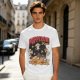 Olive green graphic t-shirt with playful pupperoni pizza dog design