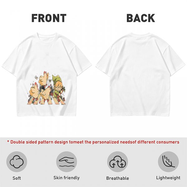 Olive Green T-Shirt With Chasing Chickens And Elf Character Print
