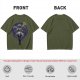 Olive T-shirt with dark anime elf mage holding staff and purple magic circle print