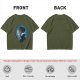 Olive T-Shirt With Anime Character Profile In Blue Cosmic Print