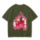 Olive green t-shirt with cute cats and love hearts graphic