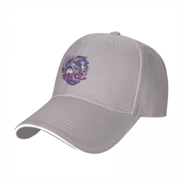 Black Baseball Cap With My Neighbor Totoro Floral Art Print