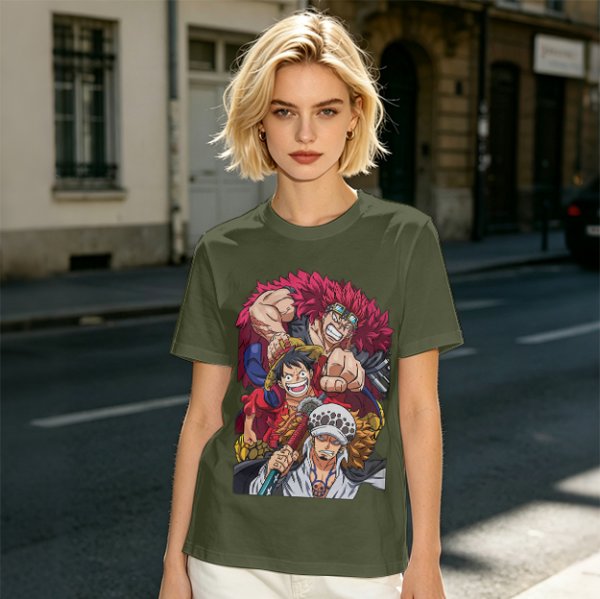 One Piece Straw Hat Luffy, Kid and Law Graphic Print T-Shirt