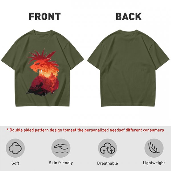 Olive T-Shirt With Fiery Lion Creature Graphic Print