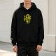 Black Hoodie With Distressed Yellow Skull Pirate Emblem Print
