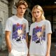 Olive T-Shirt With Witch Anime Girl and Cat Silhouette Print
