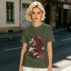 Olive T-shirt with Red Chinese Dragon and Cloud Graphic Print