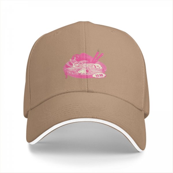 Black baseball cap with pink ramen bowl graphic design