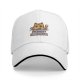 Black baseball cap with a hungry cat graphic and frequent snacks text