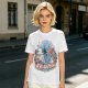 Olive T-Shirt with Whimsical Fantasy Character and Floral Art Print