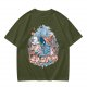 Olive T-Shirt with Whimsical Fantasy Character and Floral Art Print