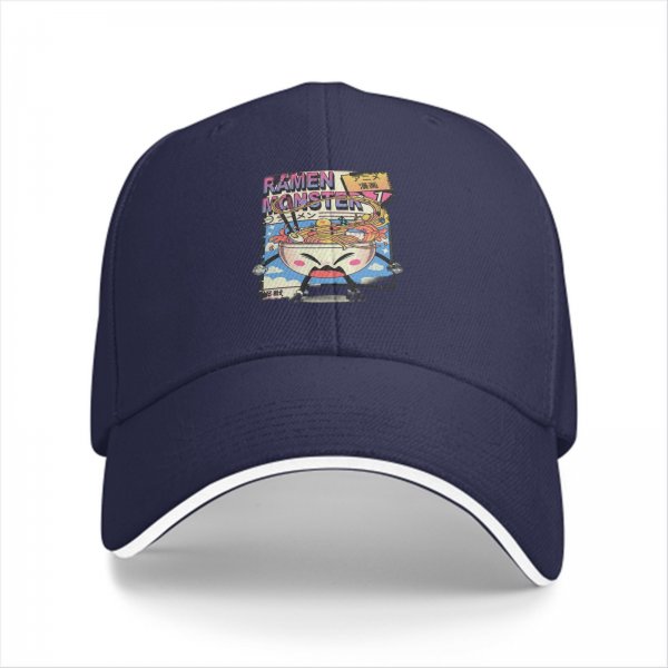 Black Baseball Cap With Ramen Monster Anime Graphic Print