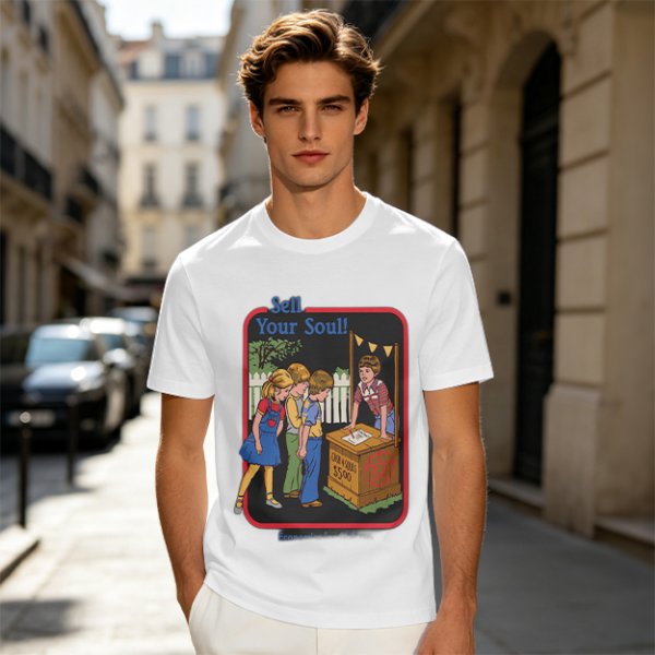Olive graphic t-shirt with 'Sell Your Soul' kids stand print
