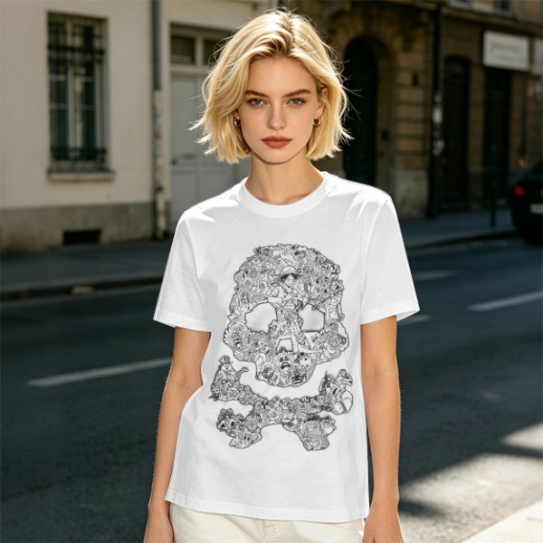 Olive T-shirt with Detailed Skull and Crossbones Graphic
