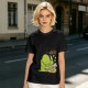 Olive Green T-Shirt With Cute Green Creature Preparing Peas Graphic