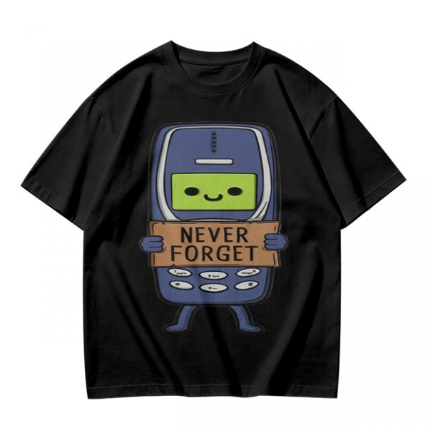 Olive T-Shirt Featuring a Retro Mobile Phone Holding a Never Forget Sign
