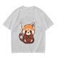Olive T-Shirt With Cute Shy Red Panda Graphic Print
