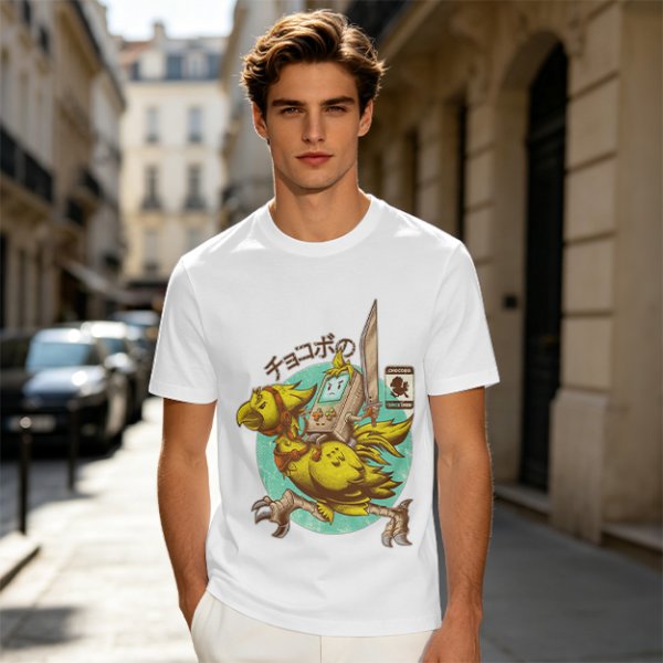 Chocobo Rider with Retro Game Character Graphic T-Shirt