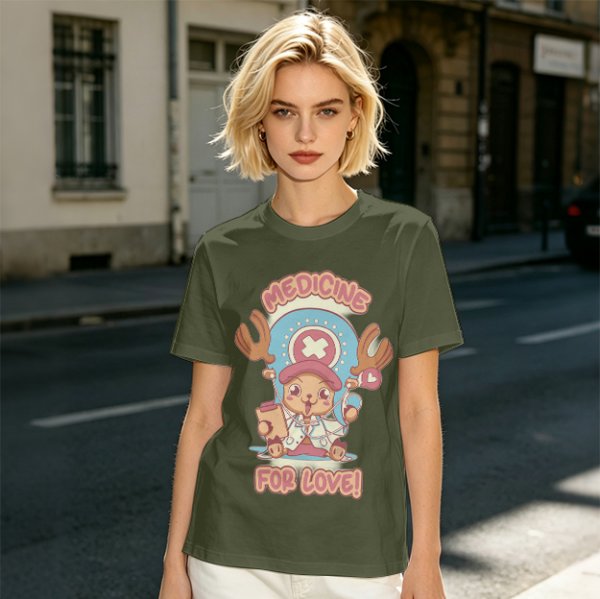 Olive T-shirt with Tony Tony Chopper 'Medicine For Love!' Print