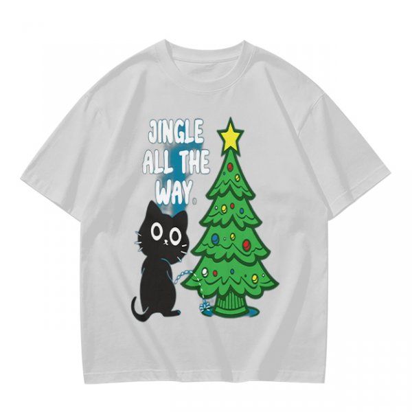 Olive Christmas Cat T-Shirt with Jingle All The Way Print