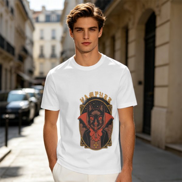Olive T-Shirt with Vampurr Black Cat Vampire Graphic