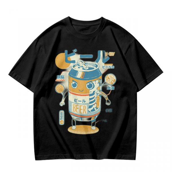 Olive T-Shirt With Kawaii Beer Can Robot Graphic